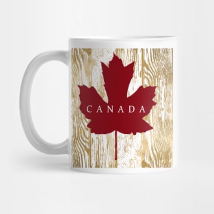Canada Red Maple Leaf on Gold Wood Mug